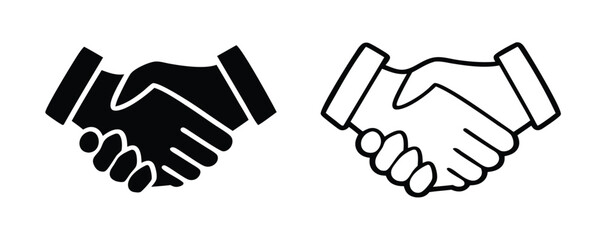 Hand shake logo icon transparent png. shaking hands in silhouette and outline styles. vector set 
