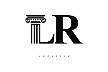 LR Law Prime Monogram Logo Design Classic Column & Legal Symbol