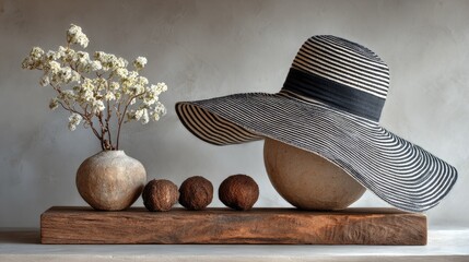 Hat Peaches Flowers Elegant Arrangement Still Life Home Decor