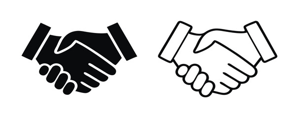 Hand shake logo icon transparent png. shaking hands in silhouette and outline styles. vector set 
