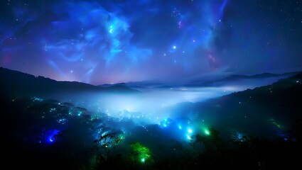 Fototapeta premium Mystical Landscape with Stars and Mountains at Night