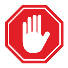 Obraz premium Red stop hand block octagon sign or Adblock or do not enter or forbidden icon. vector png illustration. 
