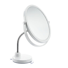 White magnifying vanity mirror with flexible gooseneck arm and suction cup base isolated on transparent background