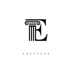 E Law Prime Monogram Logo Design Classic Column & Legal Symbol
