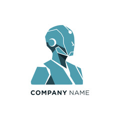 Angular blue robot bust logo with a faceted head and shoulders in a modern, minimalist style.