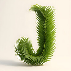 Letter J made of tropical palm leaves isolated on white background eco green alphabet