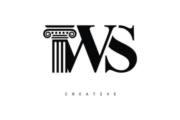 WS Law Prime Monogram Logo Design Classic Column & Legal Symbol