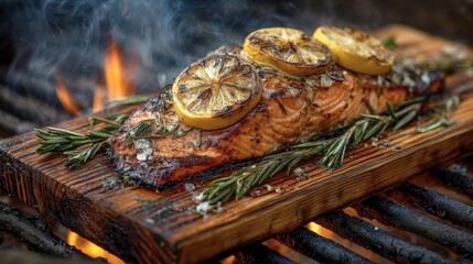 Grilled Salmon with Lemon and Rosemary.
