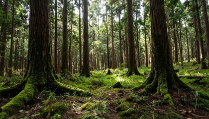 Lush forest floor bathed in sunlight
