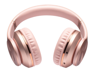  Rose Gold Wireless Headphones, Front Facing Symmetrical View, isolated on transparent background