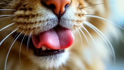 Cute close-up of a cat spitting out its tongue