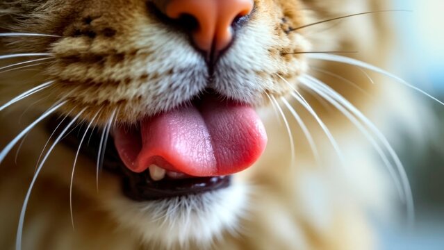 Cute close-up of a cat spitting out its tongue