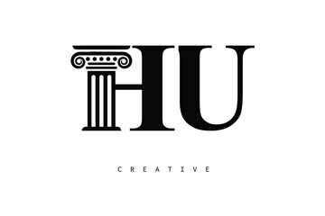 HU Law Prime Monogram Logo Design Classic Column & Legal Symbol