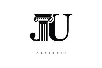 JU Law Prime Monogram Logo Design Classic Column & Legal Symbol