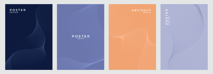 Abstract poster set with wave lines
