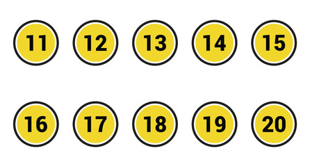 11, 12, 13, 14, 15, 16, 17, 18, 19 and 20 number icon vector outline design symbol or illustration set