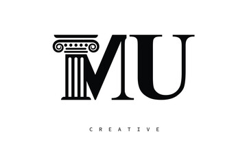 MU Law Prime Monogram Logo Design Classic Column & Legal Symbol