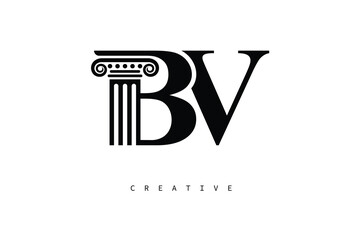 BV Law Prime Monogram Logo Design Classic Column & Legal Symbol