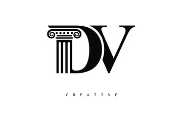 DV Law Prime Monogram Logo Design Classic Column & Legal Symbol