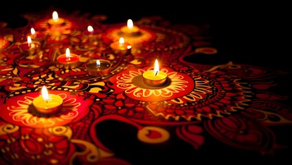 Festive Diwali celebration with candles and colorful decoration