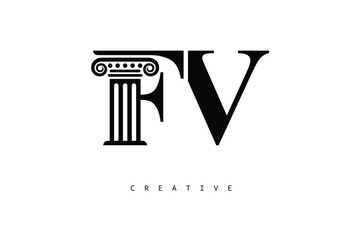FV Law Prime Monogram Logo Design Classic Column & Legal Symbol