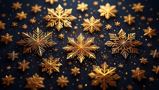Golden snowflakes on dark background festive christmas winter