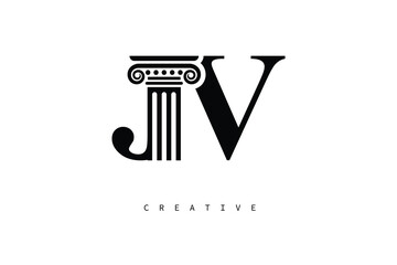 JV Law Prime Monogram Logo Design Classic Column & Legal Symbol