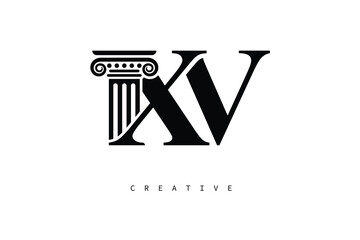 XV Law Prime Monogram Logo Design Classic Column & Legal Symbol