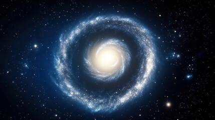 Spiral galaxy glowing brightly in deep space, surrounded by countless stars and cosmic dust, creating mesmerizing and infinite celestial pattern