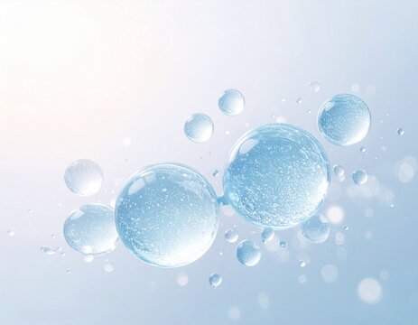美容成分をイメージした透明な水の分子と気泡 ジェネレーティブAI