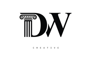 DW Law Prime Monogram Logo Design Classic Column & Legal Symbol
