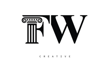 FW Law Prime Monogram Logo Design Classic Column & Legal Symbol