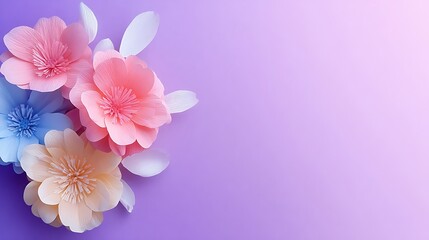 Fototapeta premium Pastel Paper Flowers on Purple Gradient Background