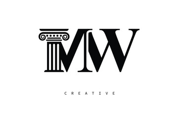 MW Law Prime Monogram Logo Design Classic Column & Legal Symbol