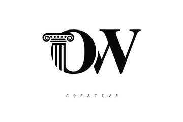 OW Law Prime Monogram Logo Design Classic Column & Legal Symbol
