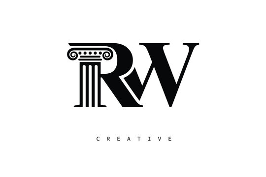 RW Law Prime Monogram Logo Design Classic Column & Legal Symbol