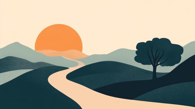 A road with a tree in the middle of it