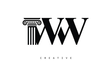 WW Law Prime Monogram Logo Design Classic Column & Legal Symbol