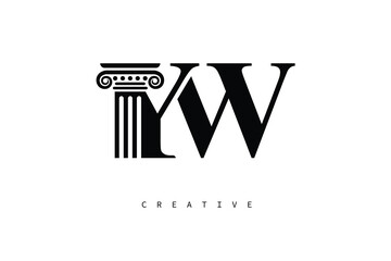 YW Law Prime Monogram Logo Design Classic Column & Legal Symbol