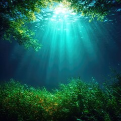 Obraz premium Subaquatic Forest Sunlight Scene