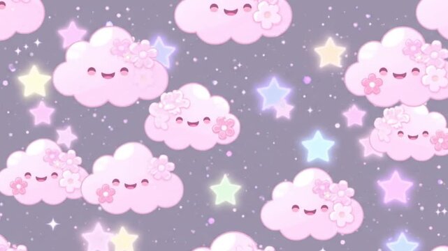 Sweet Dreams Kawaii Clouds and Stars Whimsical Illustration for Kids, Perfect for Nursery Decor