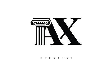AX Law Prime Monogram Logo Design Classic Column & Legal Symbol