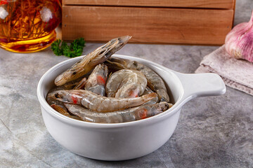 Raw fresh tiger prawn in the bowl