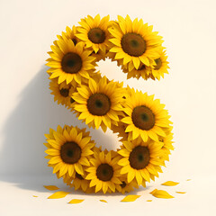 Letter S made of sunflower blossoms isolated on white background floral alphabet