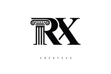RX Law Prime Monogram Logo Design Classic Column & Legal Symbol
