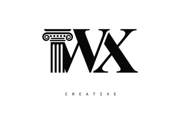 WX Law Prime Monogram Logo Design Classic Column & Legal Symbol