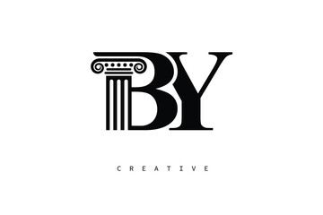 BY Law Prime Monogram Logo Design Classic Column & Legal Symbol