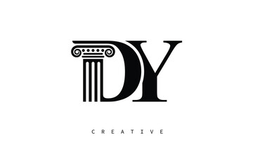 DY Law Prime Monogram Logo Design Classic Column & Legal Symbol