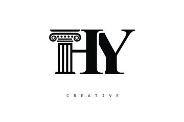 HY Law Prime Monogram Logo Design Classic Column & Legal Symbol