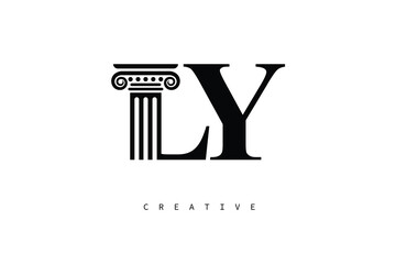 LY Law Prime Monogram Logo Design Classic Column & Legal Symbol